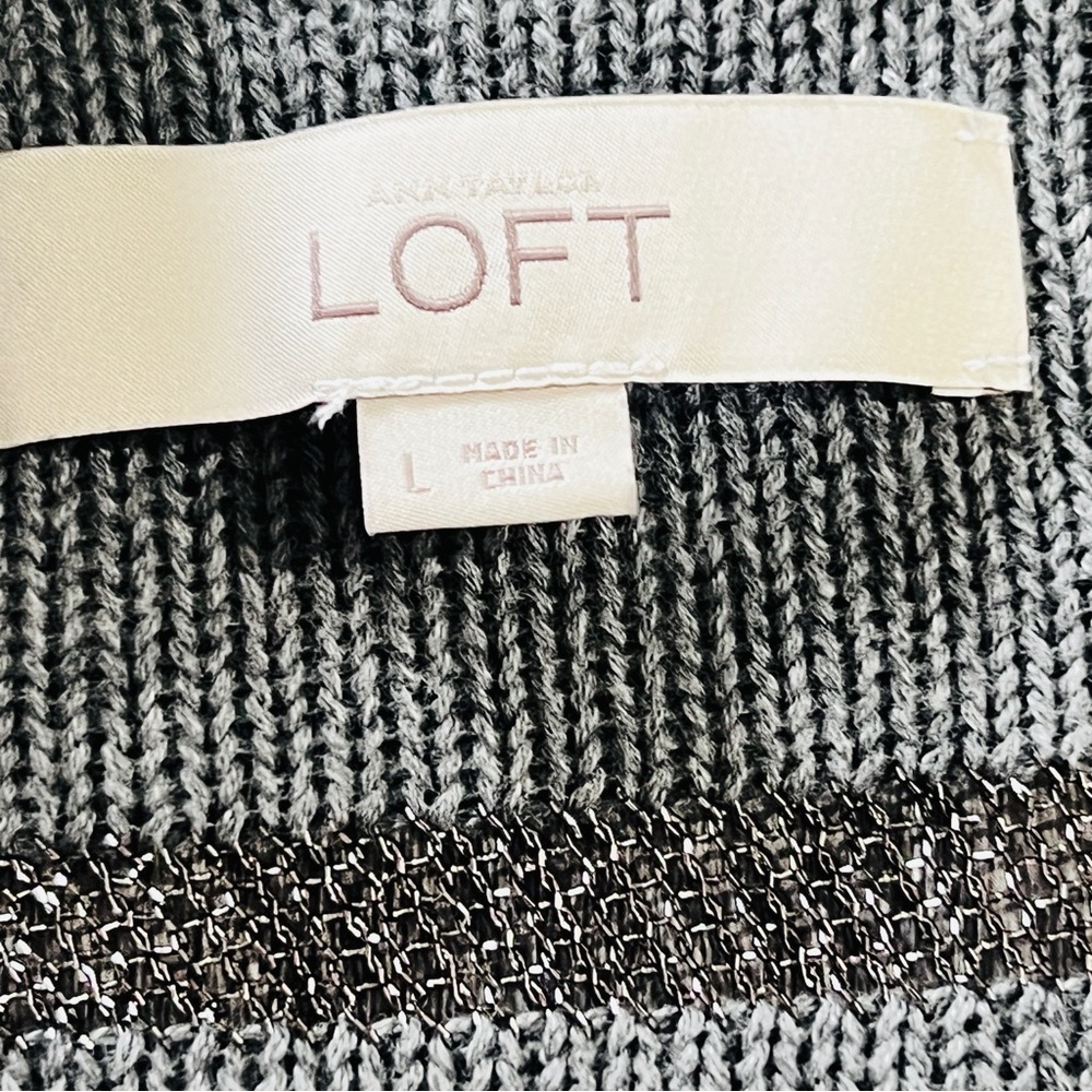 LOFT Sweater sheer silver metallic stripe V neck Size L NWOT - Picture 7 of 8